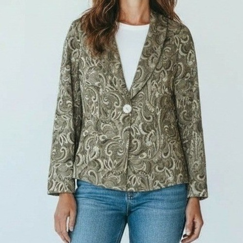 IC By Connie K Collection Blazer Women Small Gold Textured Scroll‎ Jacket Party